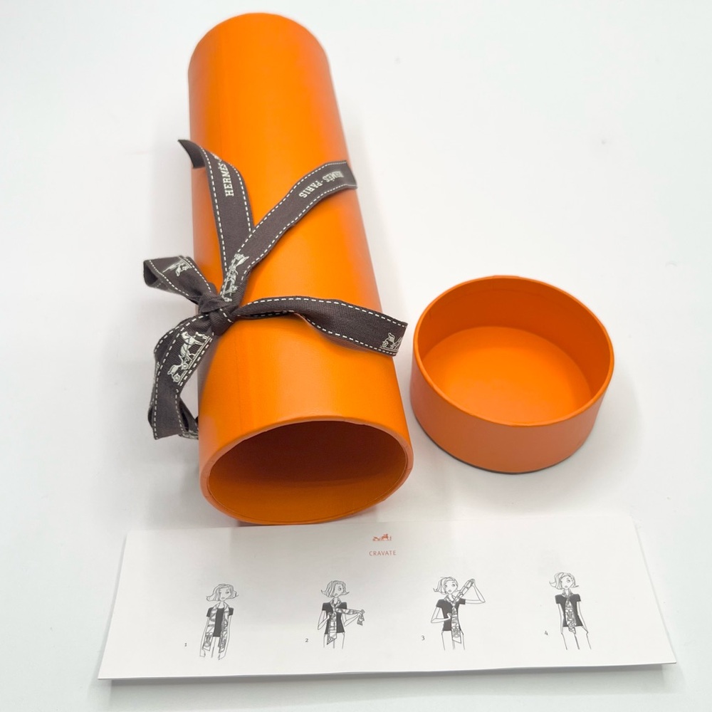 Hermes Orange Storage Tube with Ribbon - Twilly Box with Instructions